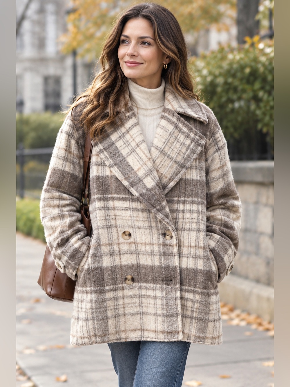 Free People Oversized Double-Breasted Plaid Wool-Blend Peacoat - Size S